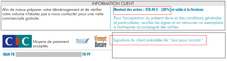 comparateur déménageur payer les arrhes 30%